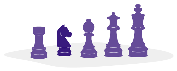 An illustration of chess pieces in a row.