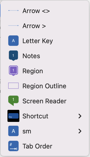 Sketch menu that shows accessibility annotation symbols.