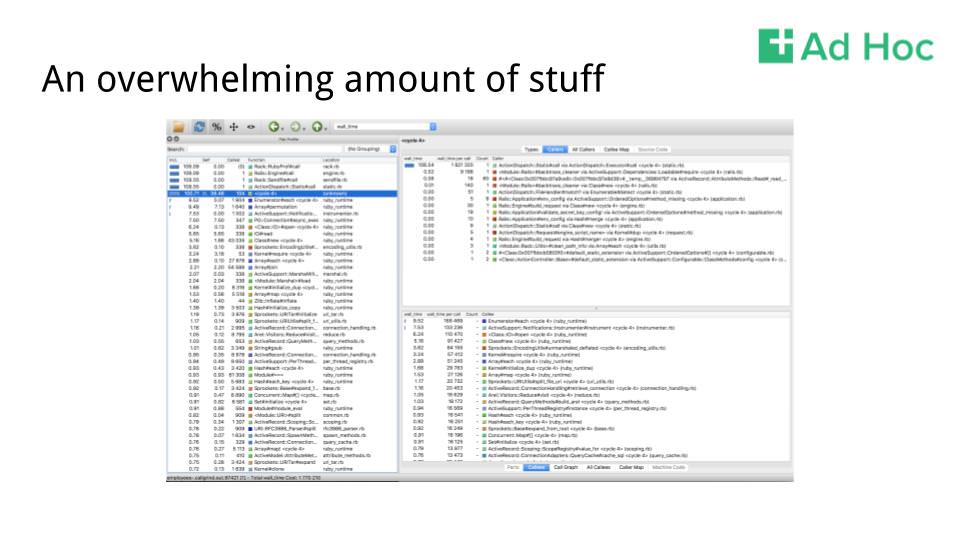 Slide 11 from the presentation, titled “An overwhelming Amount Of Stuff”, with an application screenshot, zoomed out