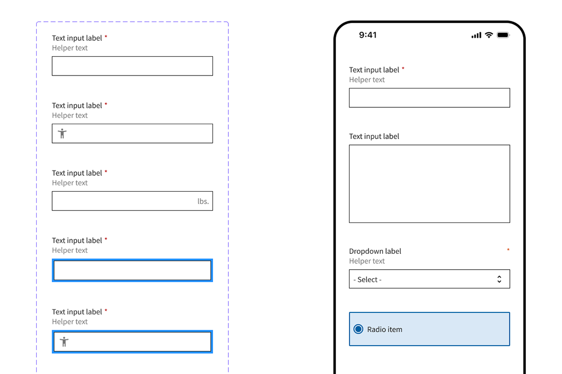 A screenshot of the form components available in USMDS.