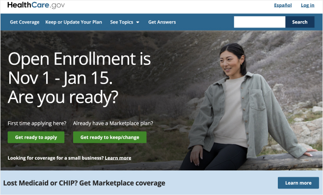 screenshot of the Health Care dot Gov website